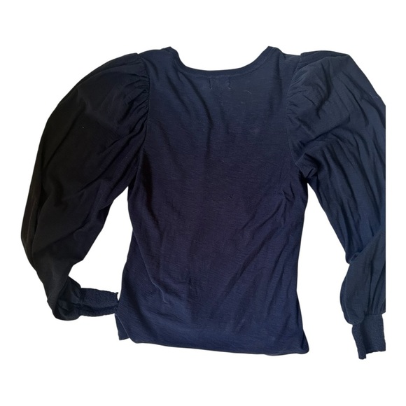 Nation LTD black v neck puff sleeve Pima cotton long sleeve t shirt, sz M - Picture 3 of 5